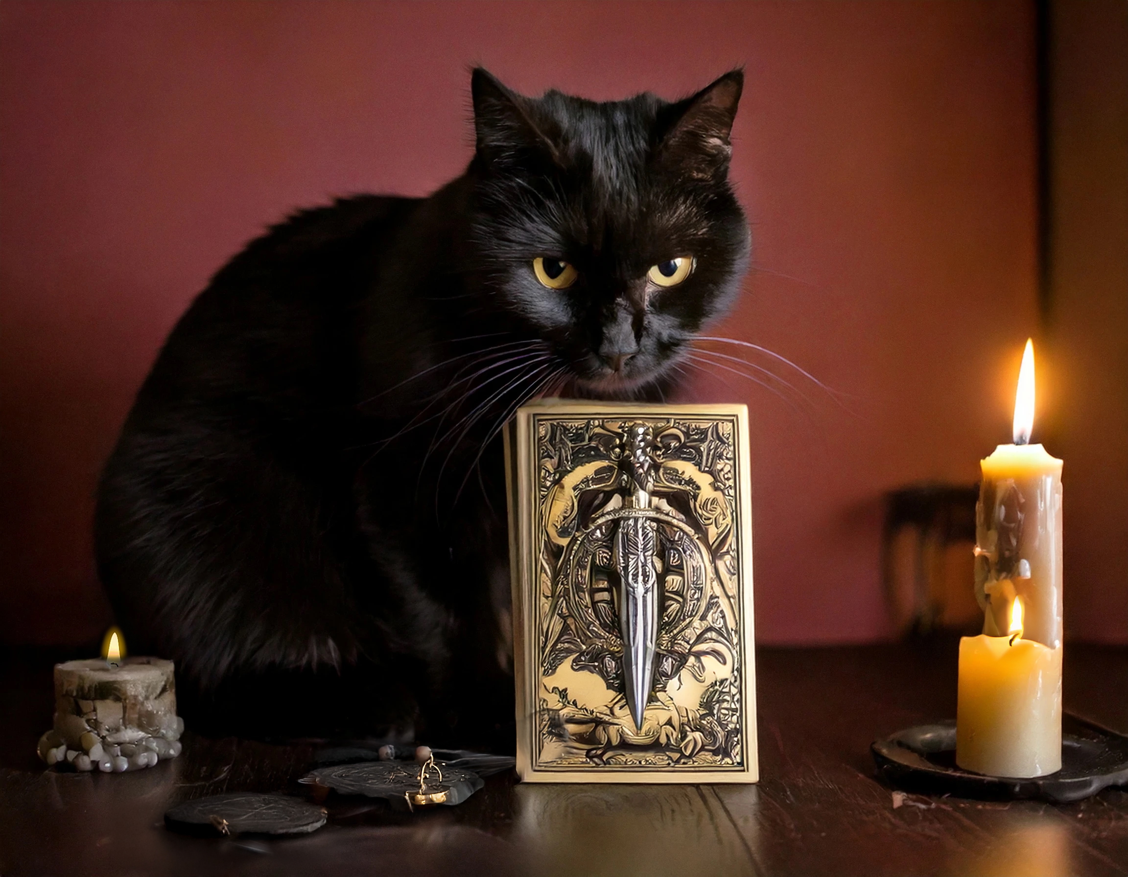 psychic reading tarot card, psychic cat and candle for divination